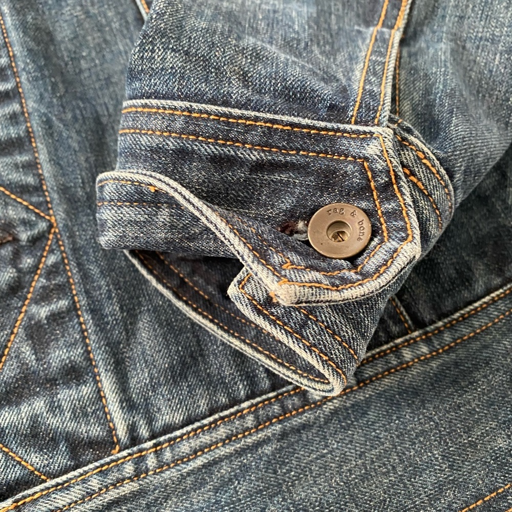 rag & bone Men's Denim Trucker Jacket in Dark Blue - Picture 7 of 12